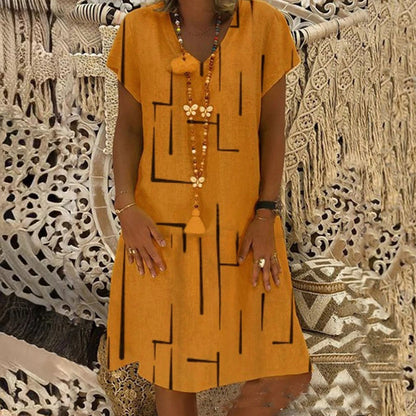 Horúci výpredaj【🏆S-5XL】👗 Jednofarebné jednoduché bavlnené šaty s výstrihom do V 3923792