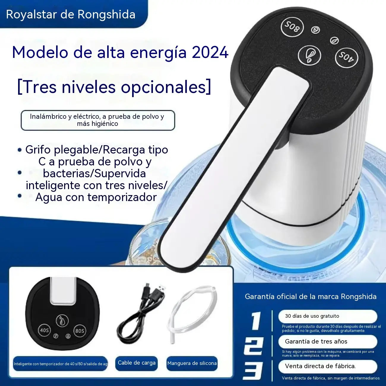 💧⚡Bomba de agua eléctrica autocebante para agua embotellada, con 3 ajustes de temporizador regulables.