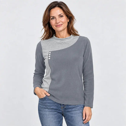 ✨【S-3XL / 4 boja】Bluza u kombinaciji boja s ovratnikom uz vrat i ukrasnim gumbima (lagani termo-flis materijal)