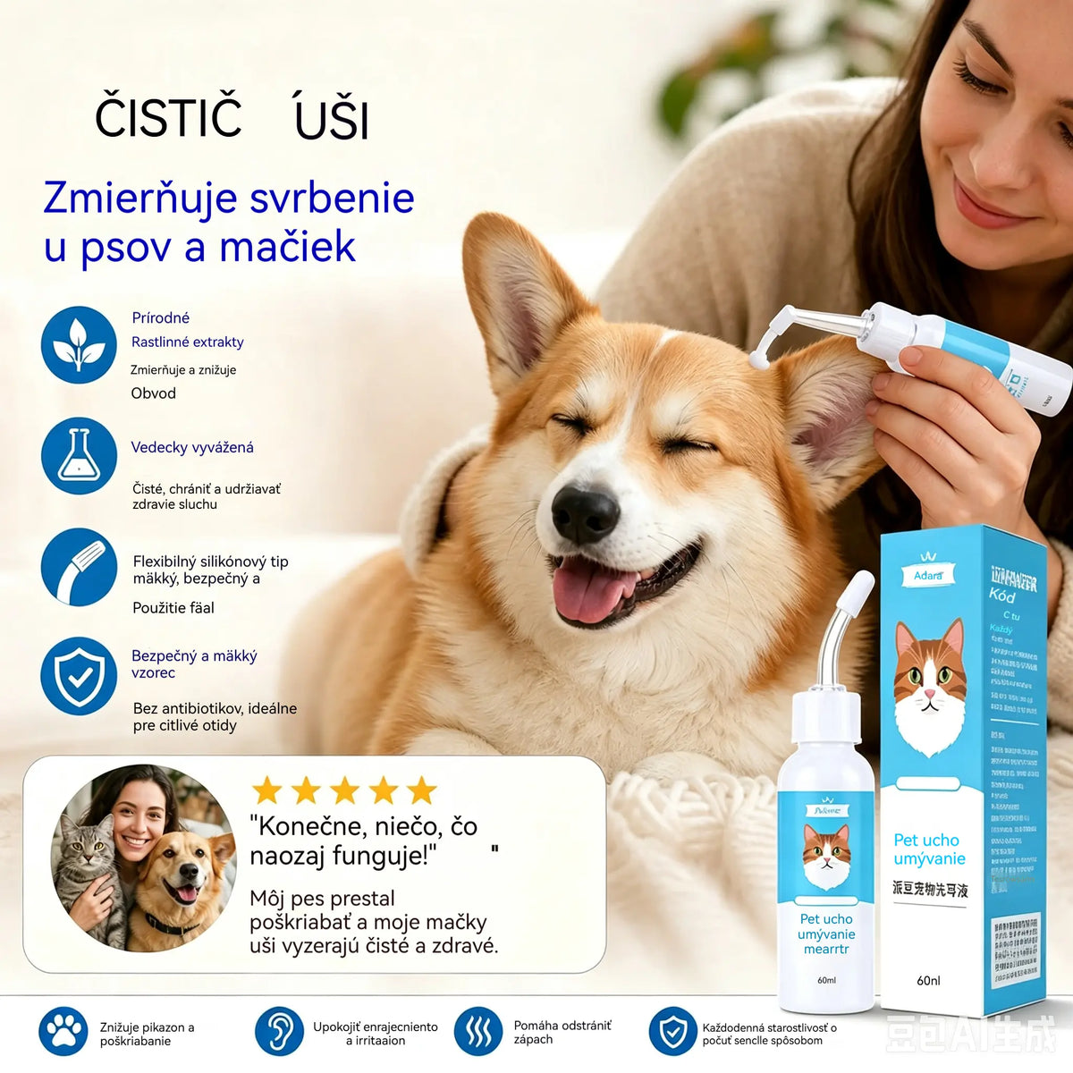 🐶Kúpte jeden, druhý dostanete zadarmo 🐱 Čistič uší na zmiernenie svrbenia v ušiach u psov a mačiek.
