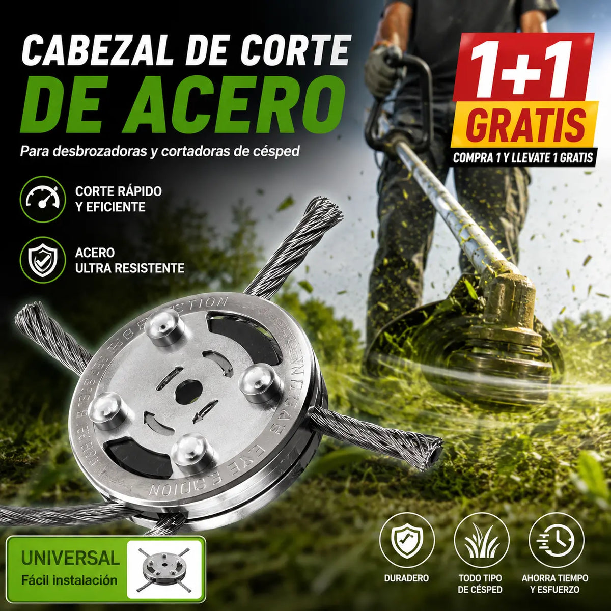⏰Compra 1 y llévate 1 gratis🔥 Cabezal de corte reemplazable para cortacésped/desbrozadora - cabezal de corte de acero para cortar césped 🌿✂️⚙️