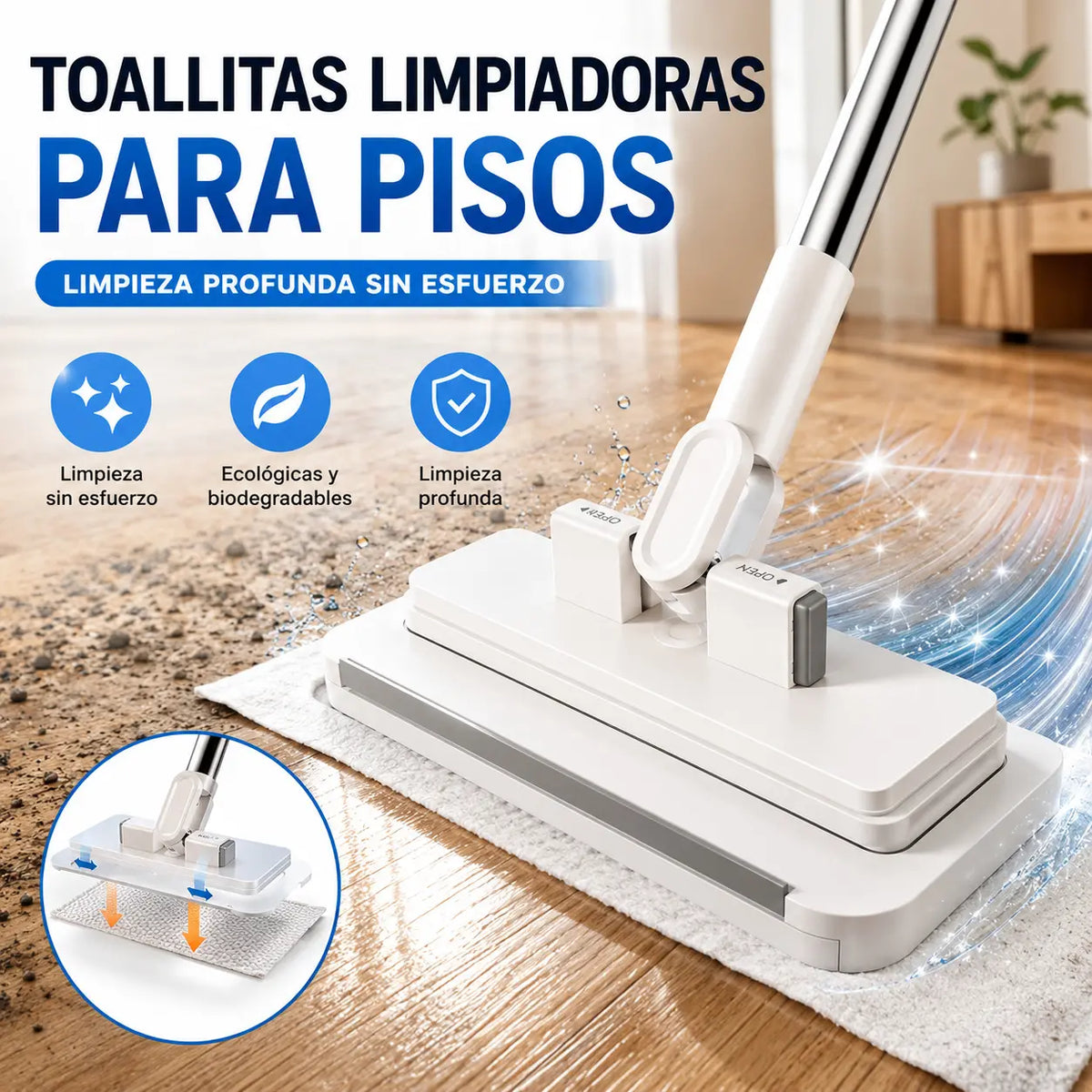 【Juego de 4 piezas】Fregona sin enjuague con diseño de pinza para paños, para que la limpieza del hogar sea más fácil