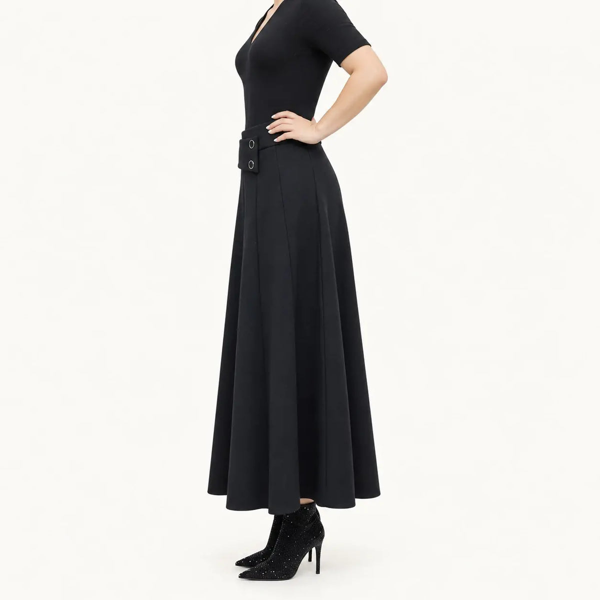 👗🎀【S-4XL】Falda midi de cintura alta con cintura asimétrica y dos botones
