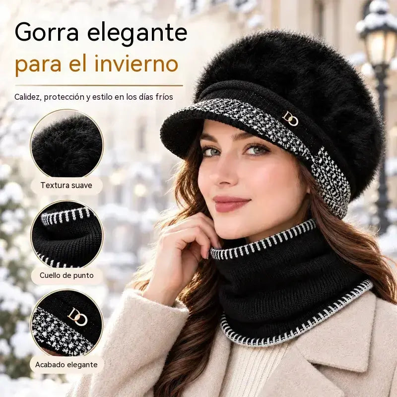 ❄️Elegante conjunto de dos piezas para invierno: ¡gorra de béisbol de mezcla de piel de conejo con orejeras + bufanda de punto!