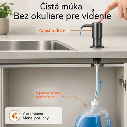 Vstavaný dávkovač mydla a čistiaceho prostriedku do kuchynského drezu, vyrobený z prvotriednej nehrdzavejúcej ocele, s výsuvnou trubicou priamo na sklo a gravitačnou guľou 304, rýchle čerpanie