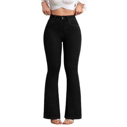 【S-3XL】Vaqueros de cintura alta y acampanado elástico para mujer