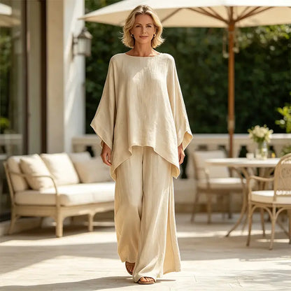 Conjunto de lino y algodón: camisa extragrande y pantalón de pierna ancha, estilo minimalista y moderno, tallas S-3XL