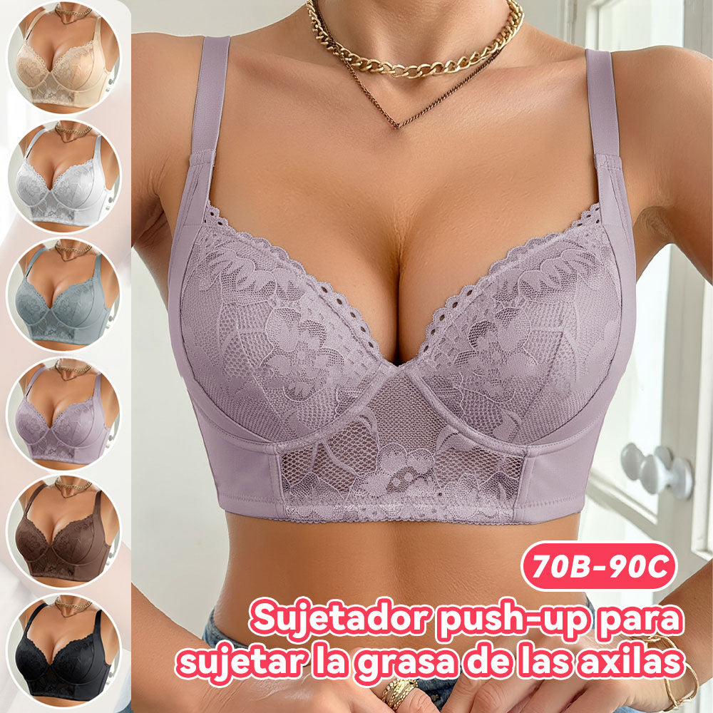 💃【Conjunto de 2 piezas】Oferta por tiempo limitado-39% OFF✨Sujetador con aros anchos y copa fina bordada de talla grande