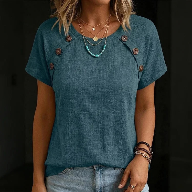 ✨【S-3XL】Camisa de mujer cómoda de algodón y lino, corte informal y holgado, diseño con botones.