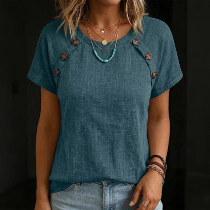 ✨【S-3XL】Camisa de mujer cómoda de algodón y lino, corte informal y holgado, diseño con botones.