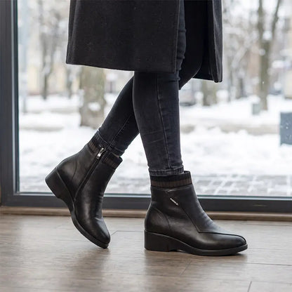 【35-41】Botines de cuero para mujer, botas de invierno forradas de felpa, calzado para personas mayores, botas con suela blanda para madres