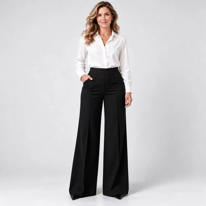 【L-5XL】Pantalones de mujer de tiro alto y pernera ancha – para otoño e invierno, corte holgado, efecto estilizador, lisos, versátiles