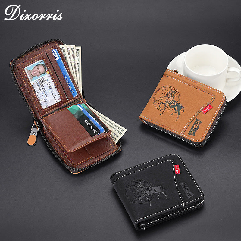 🐎【horóscopo chino:¡Feliz año del caballo】Nueva y elegante cartera corta con cremallera de estilo retro para hombre