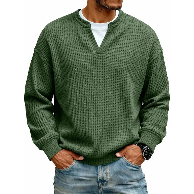 👚✨ Comodidad atemporal | Camiseta de manga larga para hombre con textura tipo gofre y efecto superpuesto