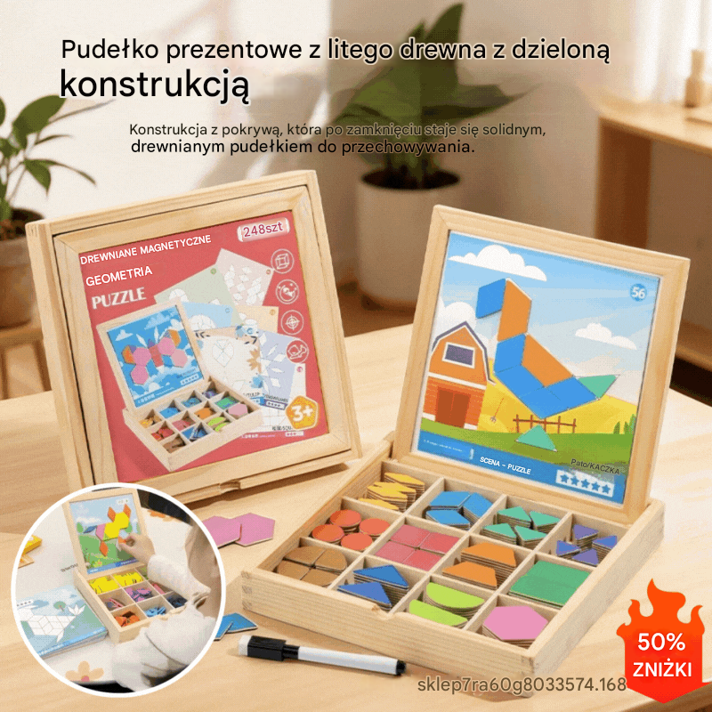 🌈🧩【248 elementów】🔥Magnetyczna drewniana układanka tangram, edukacyjna zabawka dla dzieci, rozwija mózg i pobudza myślenie