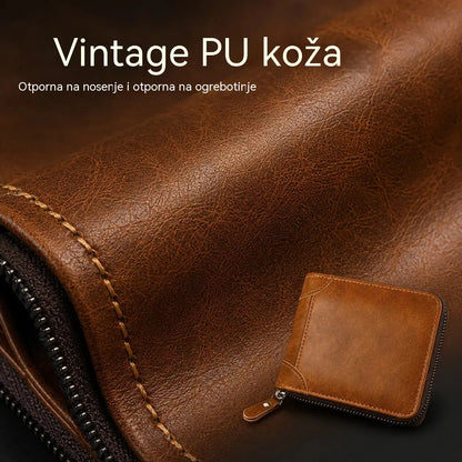 ✨🎁Retro muški novčanik od umjetne kože s patentnim zatvaračem, držačem za kartice/sklopivim novčanikom za kovanice.