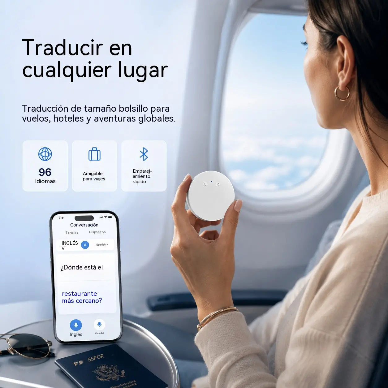 Dispositivo traductor de idiomas con IA– Traductor de voz bidireccional en tiempo real con compatibilidad con varios idiomas