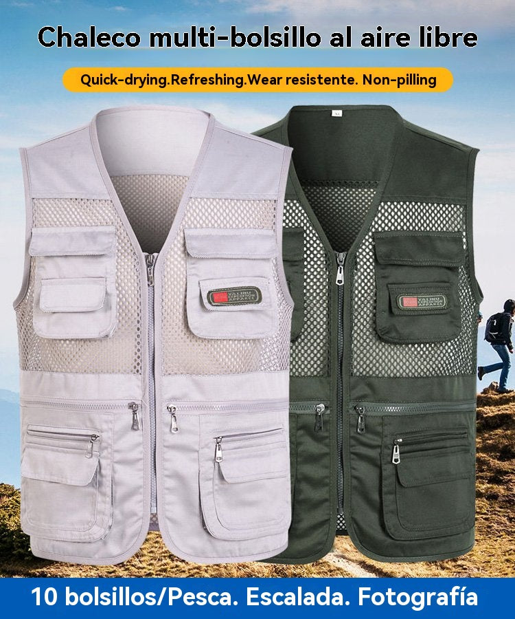 👕📢 Chaleco funcional de alta calidad con múltiples bolsillos para actividades casuales al aire libre 【XL-4XL】
