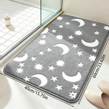 🌙 Juego de baño con diseños de luna y estrellas que brilla en la oscuridad – Alfombrilla de baño antideslizante 🌙50*80cm