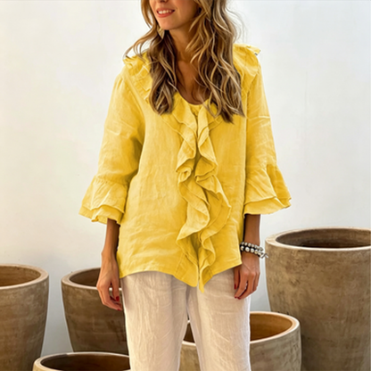 🔥Pago contra entrega✅️【40-100 kg】Camisa casual de moda para mujer, cuello en V con diseño de volantes
