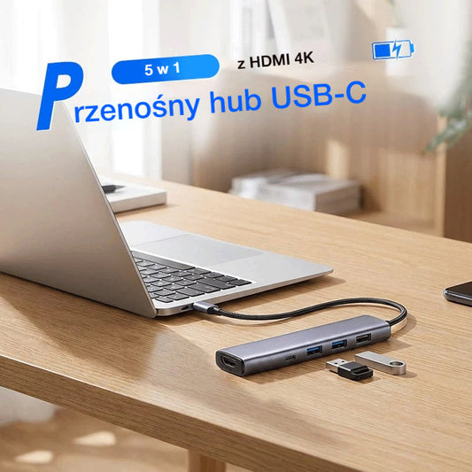🔌✨ Przenośny hub USB-C 5-w-1, obsługuje wyjście HDMI 4K 🎥💻