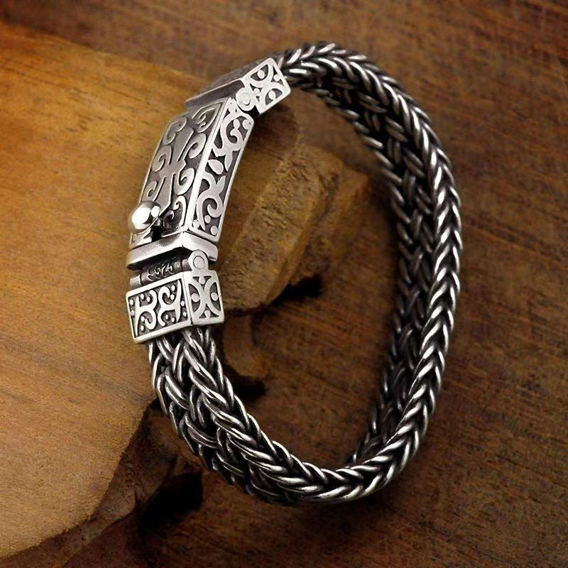 ✨✨Pulseras de hombre fabricadas en plata 925, tejidas a mano, anchas y gruesas, estilo retro trendy