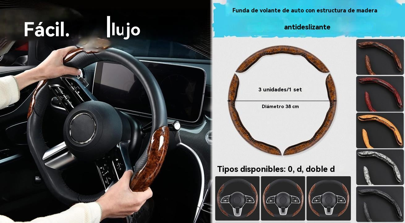 🚗【1 Juego de 3 Piezas】👍👍Funda de Volante de Coche de Madera Antideslizante