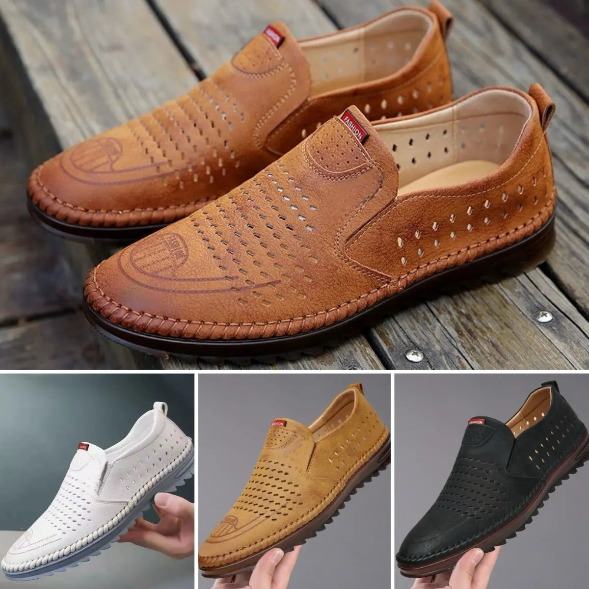 2026 Zapatos casuales de cuero genuino hechos a mano para exteriores para hombres