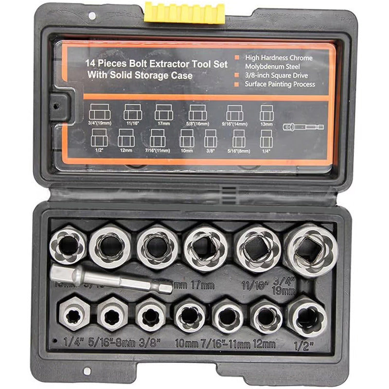 Комплект от 14 инструмента за изваждане на гайки, комплект инструменти за отстраняване на счупени винтове и гайки.