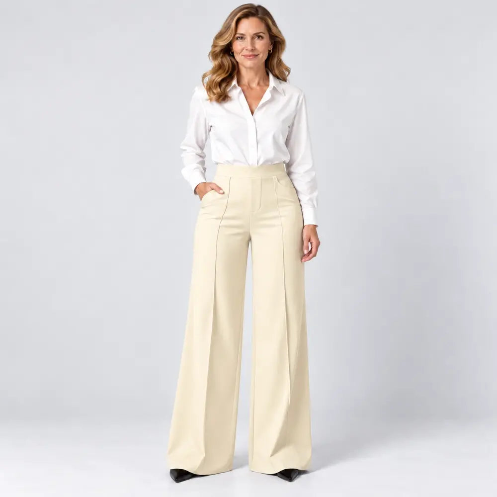 【L-5XL】Pantalones de mujer de tiro alto y pernera ancha – para otoño e invierno, corte holgado, efecto estilizador, lisos, versátiles