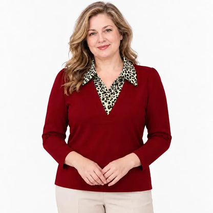 【M-5XL】Blusa de manga larga para mujer – efecto de doble capa, para otoño, tallas grandes, ideal para mamás, elegante