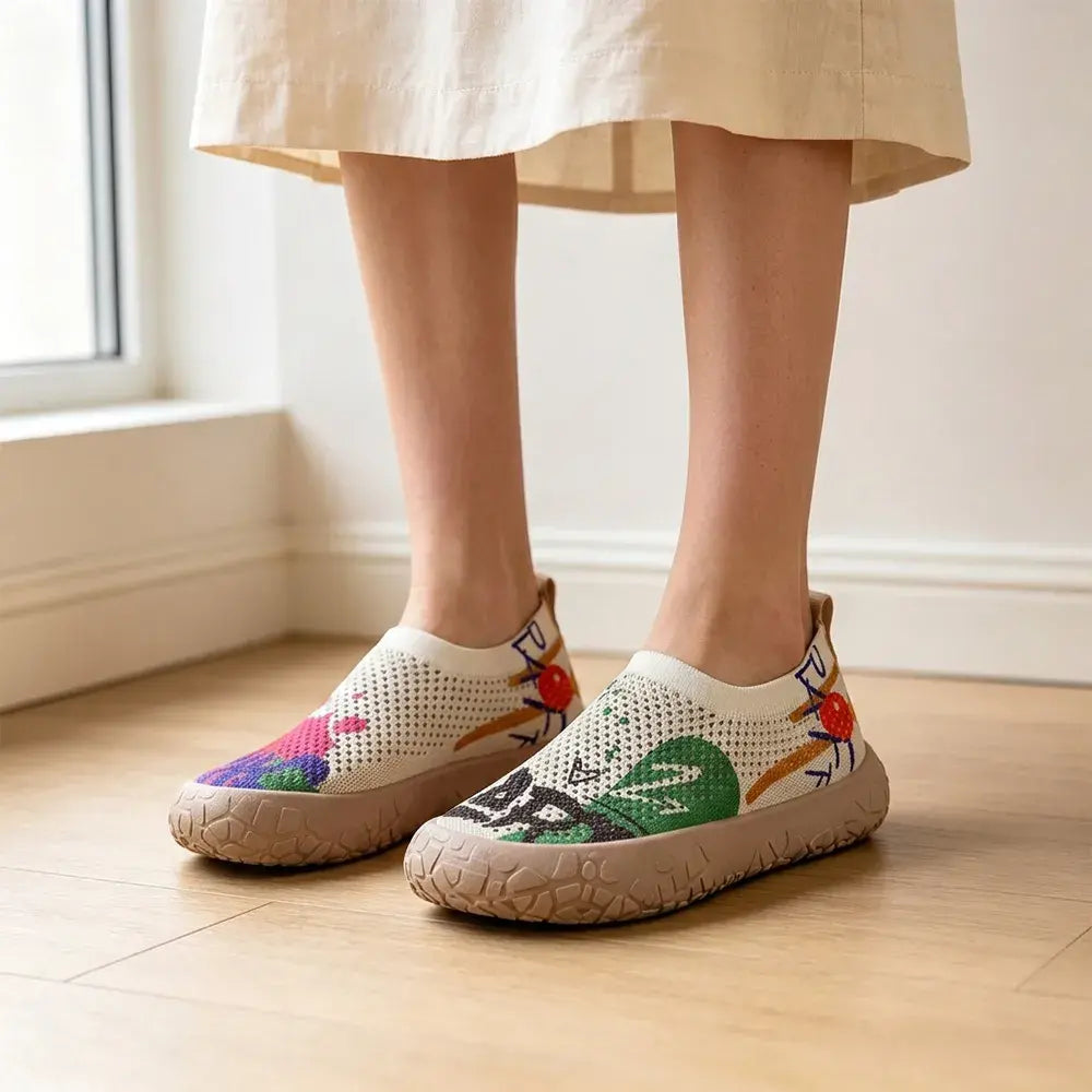 【36-43】Zapatos sin cordones de lona estampada para mujer: ligeros, de suela blanda, informales, transpirables, con estampado de mocasines.