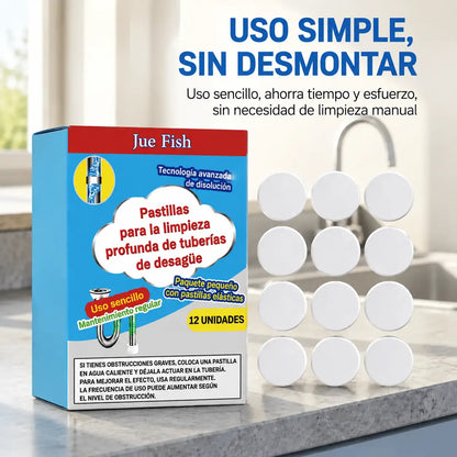 🥳3 cajas por 23 euros💞 Potentes pastillas efervescentes de limpieza para tuberías, disuelven rápidamente la grasa acumulada por el cabello, limpiador de tuberías antibacteriano y desodorizante para desagües de fregaderos e inodoros.