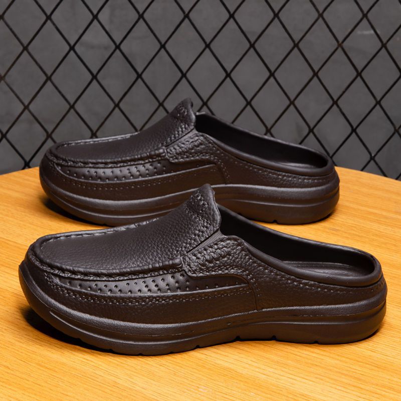 【39-45】Pantuflas de hombre de cuero genuino hechas a mano, cómodas y transpirables, de nuevo estilo