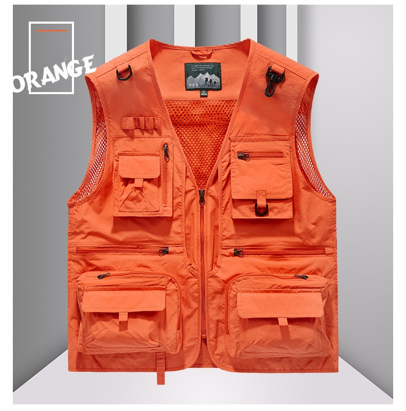 🔥🔥【L-5XL】Chaleco Casual de Malla para Hombre, Multibolsillos Secado Rápido para Pesca y Exterior