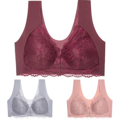 ✨【Conjunto de 3 piezas】Sujetador sexy de talla grande, sin aros y con cierre frontal, que luce un hermoso diseño en la espalda.