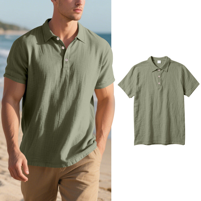 🔥【S-3XL】-30% OFF🌞Polo informal de lino de manga corta y corte holgado con cuello para hombre 2026