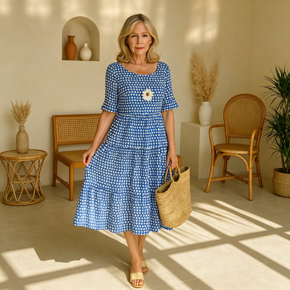 【S-4XL】Iris | Vestido midi beige de manga corta
