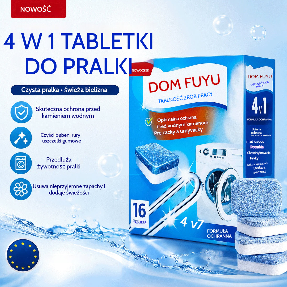 🛁💦【1 opakowanie, 16 tabletek】✨Musujące tabletki do pralki do dezynfekcji i usuwania plam