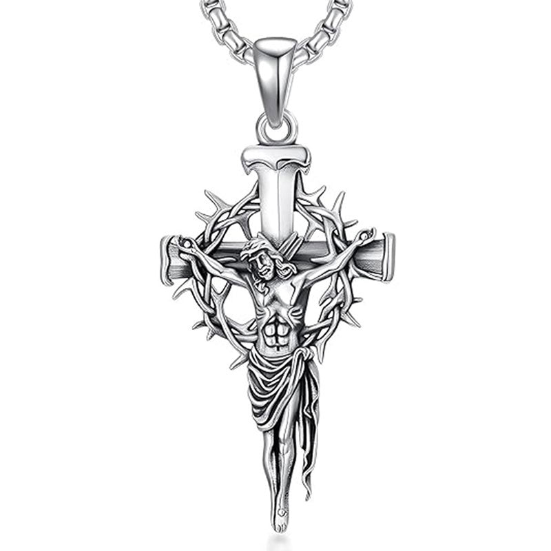 🔥Collar con colgante en forma de cruz y halo de espinas