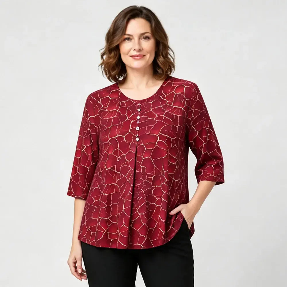 🛍️ Colección Verano 2026 para mujer de tallas grandes: blusa elástica con estampado texturizado y corte holgado en línea A 💐