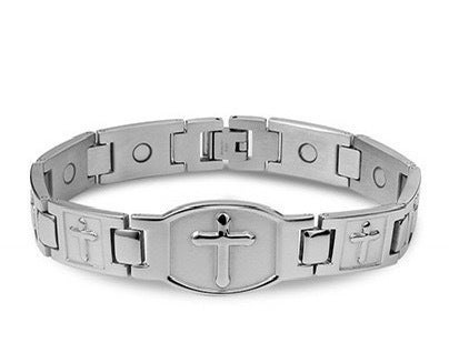 🎁💙 Pánský měděný náramek s křížem, magnetický léčivý náramek, se 46 vestavěnými magnety - 99,99% čistá měď