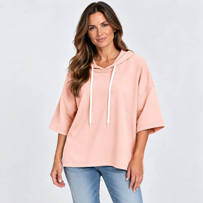 ✨【S-5XL】Nueva sudadera casual de mujer para otoño/invierno, color liso, con capucha y manga 3/4 (modelo 2026)