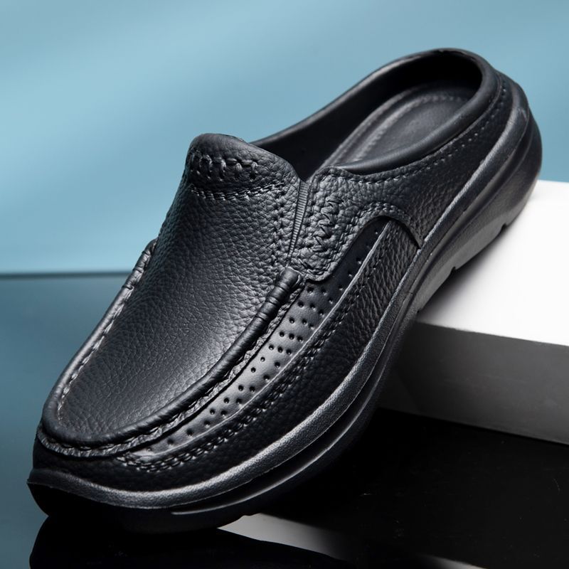 【39-45】Pantuflas de hombre de cuero genuino hechas a mano, cómodas y transpirables, de nuevo estilo