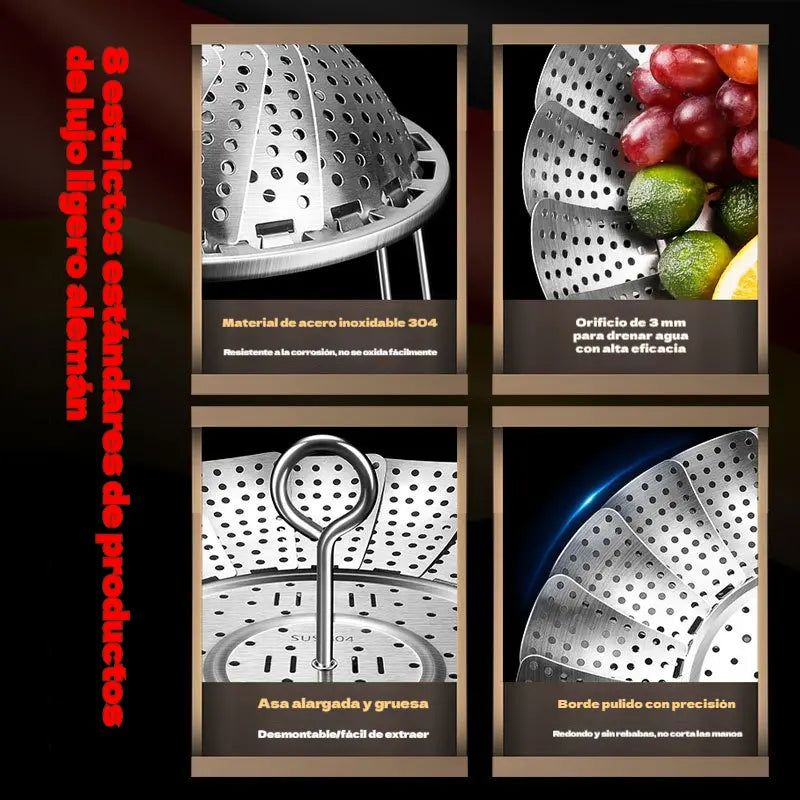 🥳50% de descuento♨️🍲Vaporera extensible de acero inoxidable, material apto para uso alimentario.