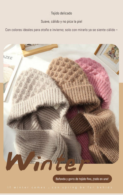 ✨ Nueva 2025 ✨ 🧣 Gorro-bufanda en uno, tejido delicado, forrado, abrigado, tendencia femenina 🧣