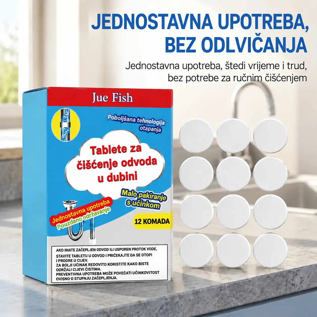 🥳3 kutije za 23 eura💞 Snažne šumeće tablete za čišćenje cijevi, brzo otapaju masne začepljenja od kose, dezodorirajuće antibakterijsko sredstvo za čišćenje cijevi za odvod sudopera i WC školjke