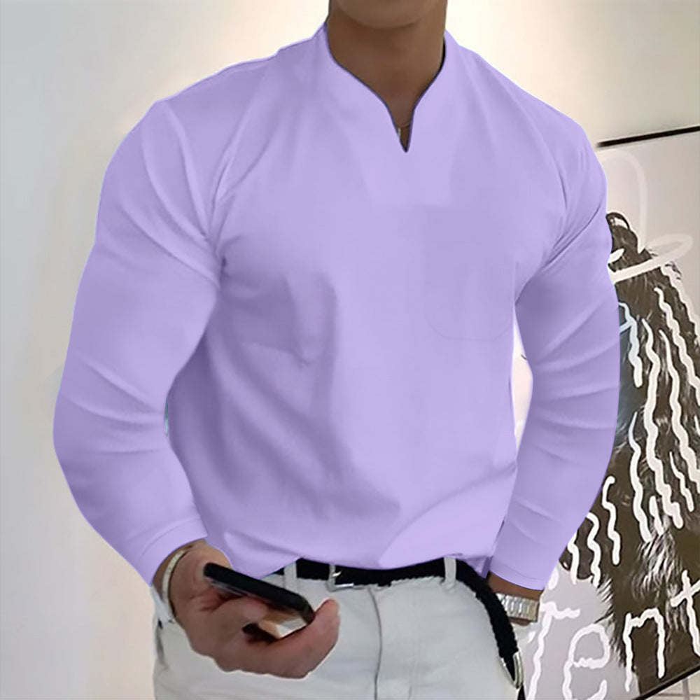 👔🔥【40-120 kg】Camiseta deportiva de manga larga de algodón con cuello en V para hombre ✅️Pago contra entrega