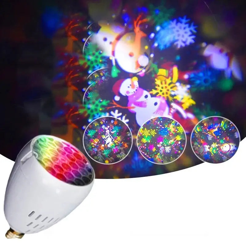 ✨ Bombilla LED de proyección navideña E27 | 16 patrones dinámicos | Crea un ambiente festivo en segundos 🎄