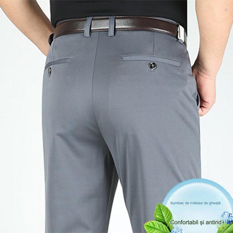 👖👖【50% OFF】Pantalón hombre slim fit casual de negocios , verano, seda hielo, elástico, sin planchar👔